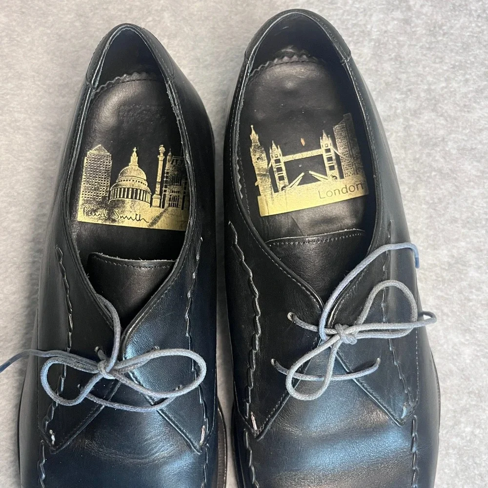 Paul Smith Mens Hand Crafted Black Leather Whipstitch Apron Toe Derby Shoes 9.5